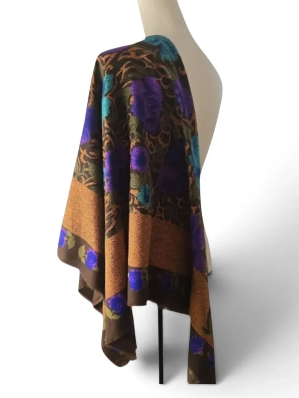 VTG 70s Sears Made in Italy Floral Polyester Square Scarf Fringed 46x46 Boho